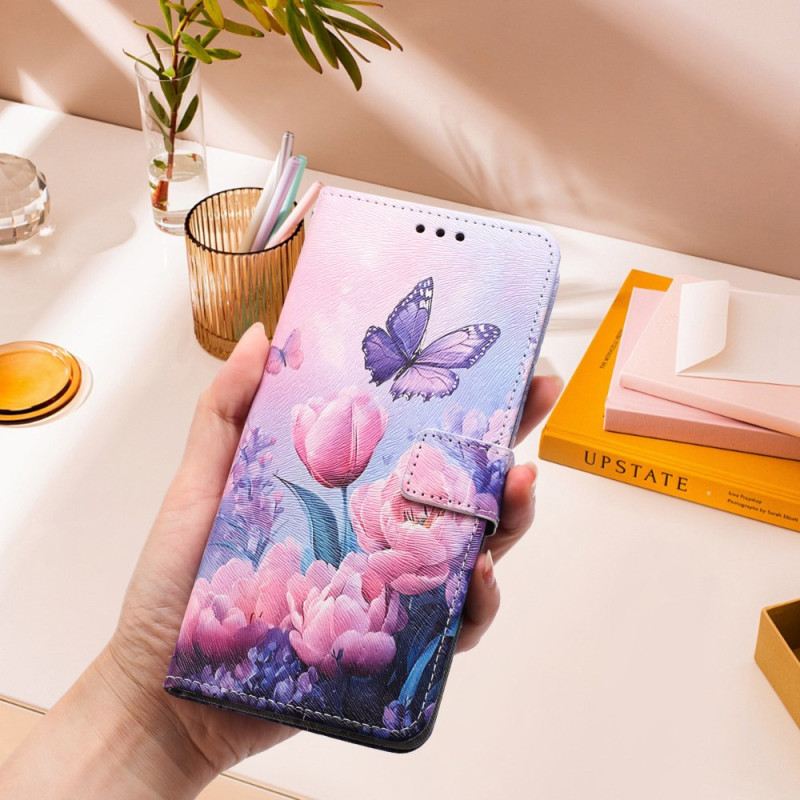Lederhüllen Für Xiaomi 15t Pro Tulpen Und Schmetterlinge