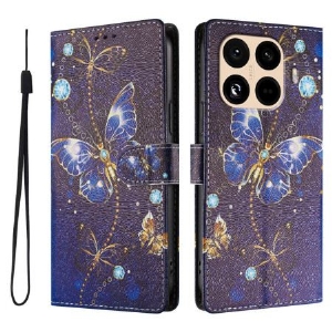 Lederhüllen Xiaomi 15t Pro Handyhülle Goldene Und Blaue Schmetterlinge