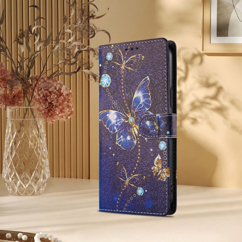 Lederhüllen Xiaomi 15t Pro Handyhülle Goldene Und Blaue Schmetterlinge