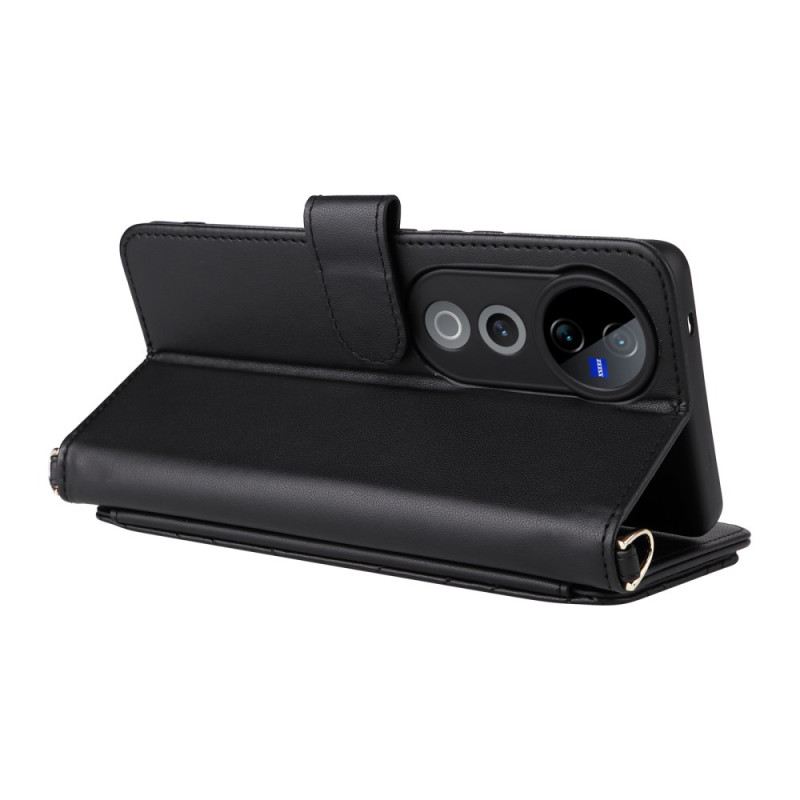 Lederhüllen Vivo V40 5g Handyhülle Gesteppt Mit Riemen Und Schultergurt