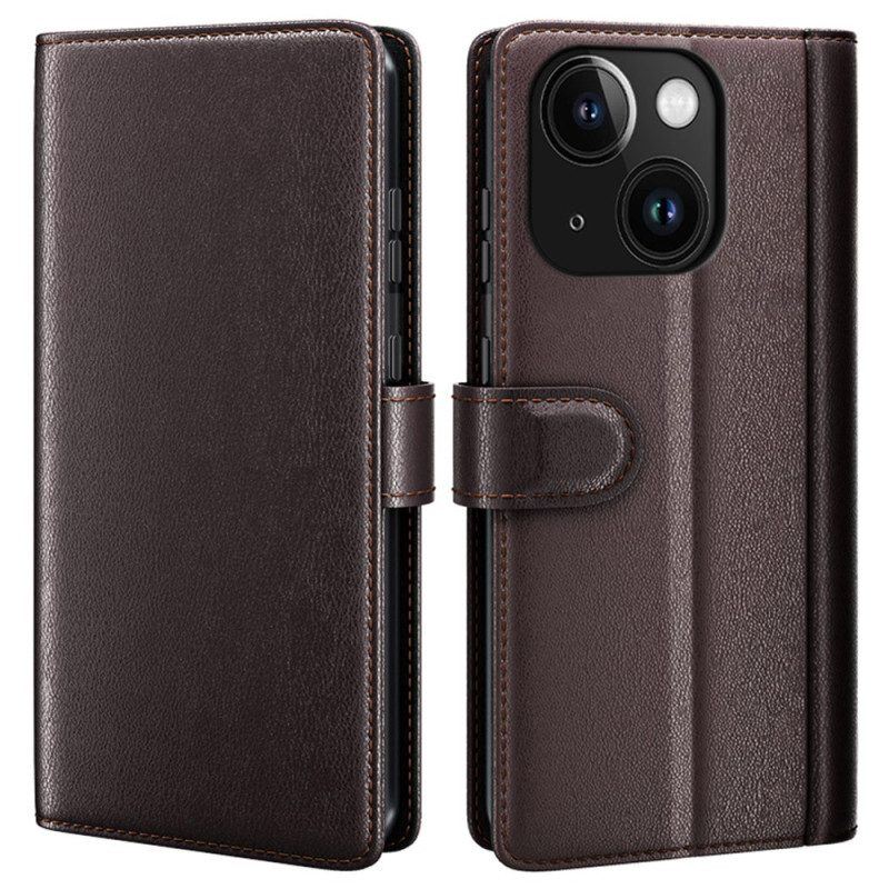 Flip Case Für iPhone 15 Plus Echtes Leder