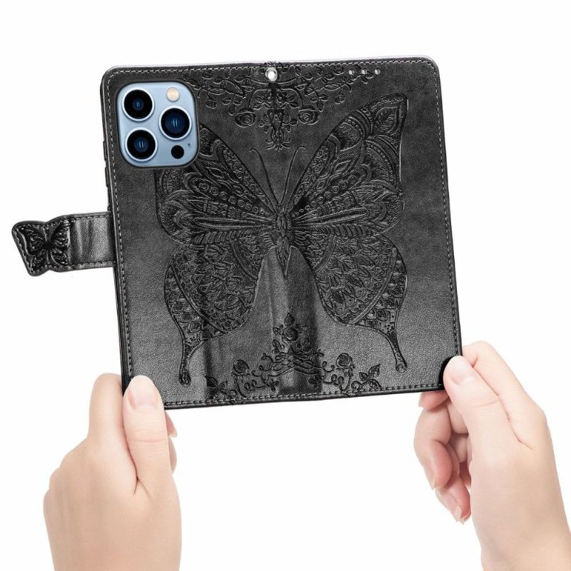 Lederhüllen Für iPhone 13 Pro Max Geprägter Schmetterling