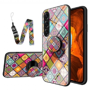 Hülle Für Samsung Galaxy S26 Plus Ringhalter Und Patchwork-lanyard