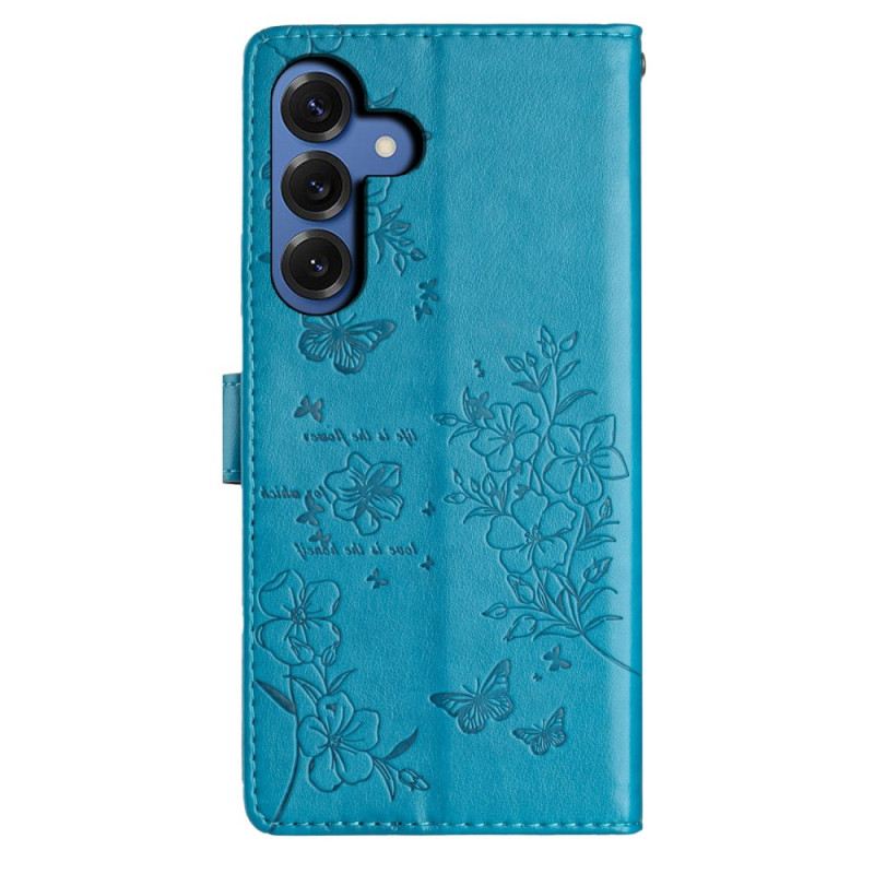 Lederhüllen Für Samsung Galaxy S26 Plus Blumen-schmetterlingsdesign Und Lanyard