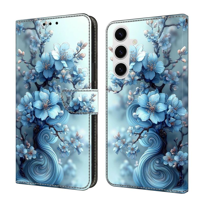 Lederhüllen Für Samsung Galaxy S26 Plus Eisblaue Blumen