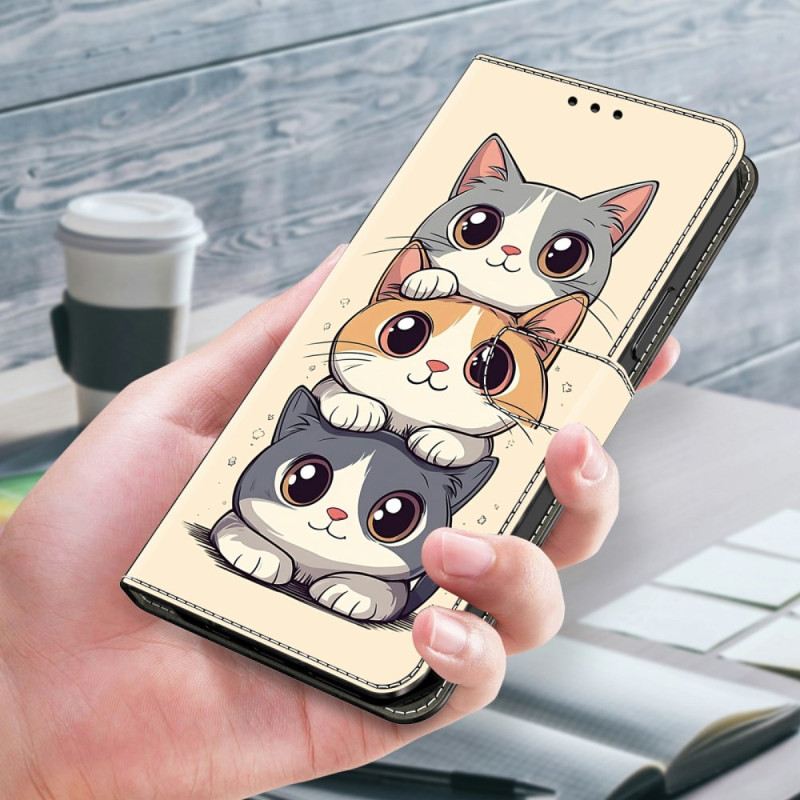 Lederhüllen Für Samsung Galaxy S26 Plus Gestapelte Katzen