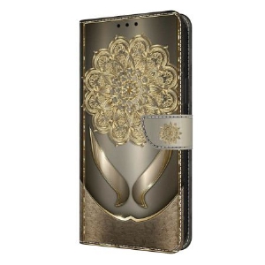 Lederhüllen Für Samsung Galaxy S26 Plus Glänzende Goldblumen