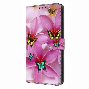 Lederhüllen Für Samsung Galaxy S26 Plus Rosa Schmetterlinge Mit Blumenmuster