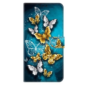 Lederhüllen Samsung Galaxy S26 Plus Goldener Schmetterling Auf Grün