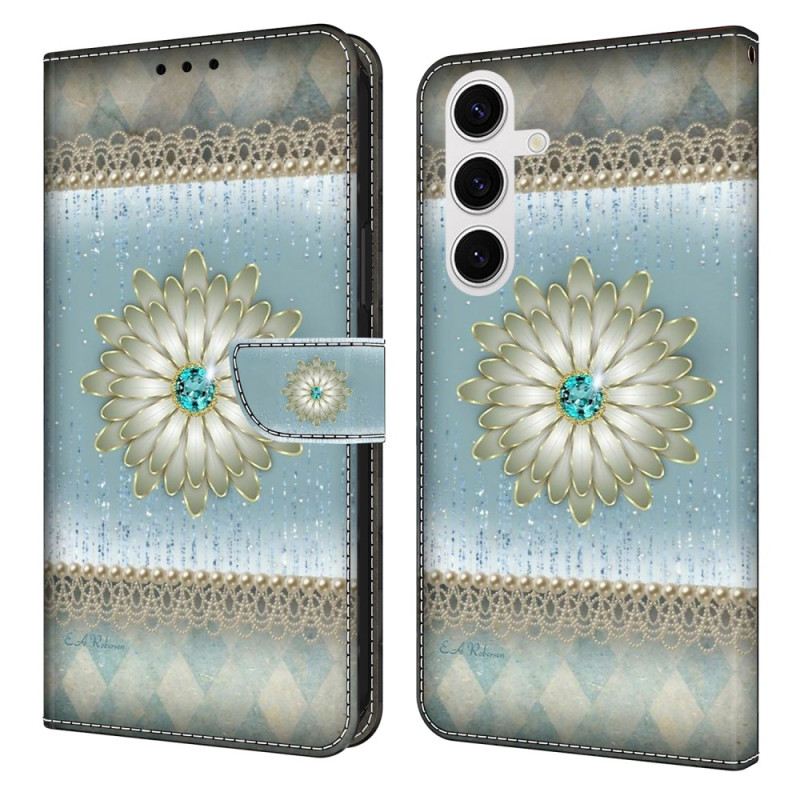 Lederhüllen Samsung Galaxy S26 Plus Handyhülle Blaue Diamantblume
