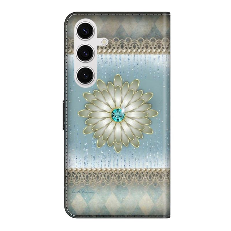 Lederhüllen Samsung Galaxy S26 Plus Handyhülle Blaue Diamantblume