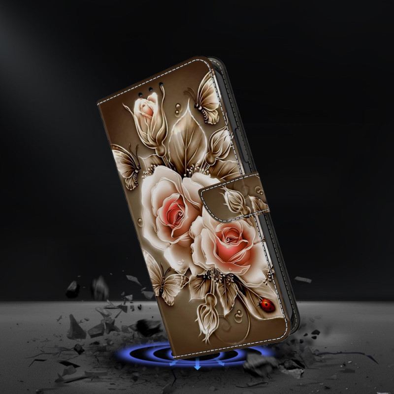 Lederhüllen Samsung Galaxy S26 Plus Handyhülle Braune Rosen