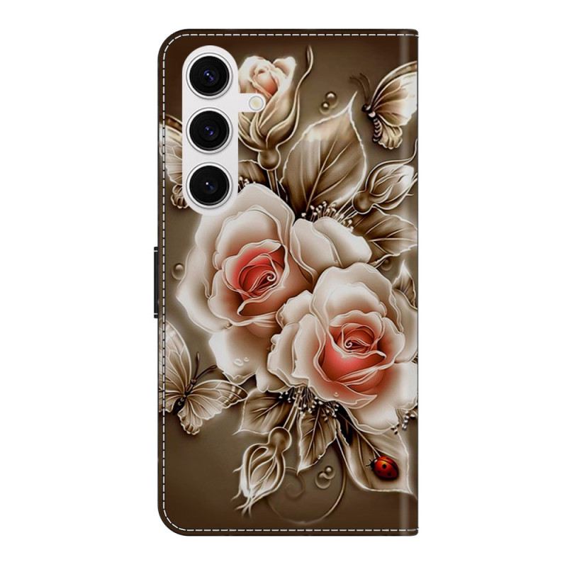 Lederhüllen Samsung Galaxy S26 Plus Handyhülle Braune Rosen