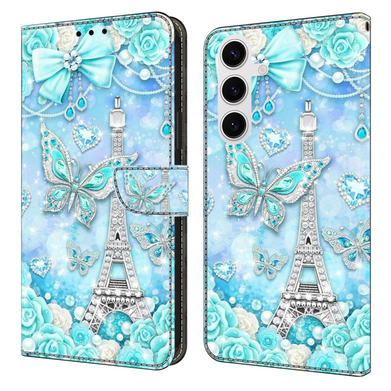 Lederhüllen Samsung Galaxy S26 Plus Handyhülle Kobaltblauer Eiffelturm