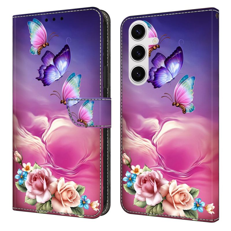Lederhüllen Samsung Galaxy S26 Plus Handyhülle Schmetterlingsmuster Mit Blumenmuster
