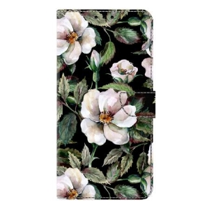 Lederhüllen Samsung Galaxy S26 Plus Handyhülle Weißes Blumenmotiv