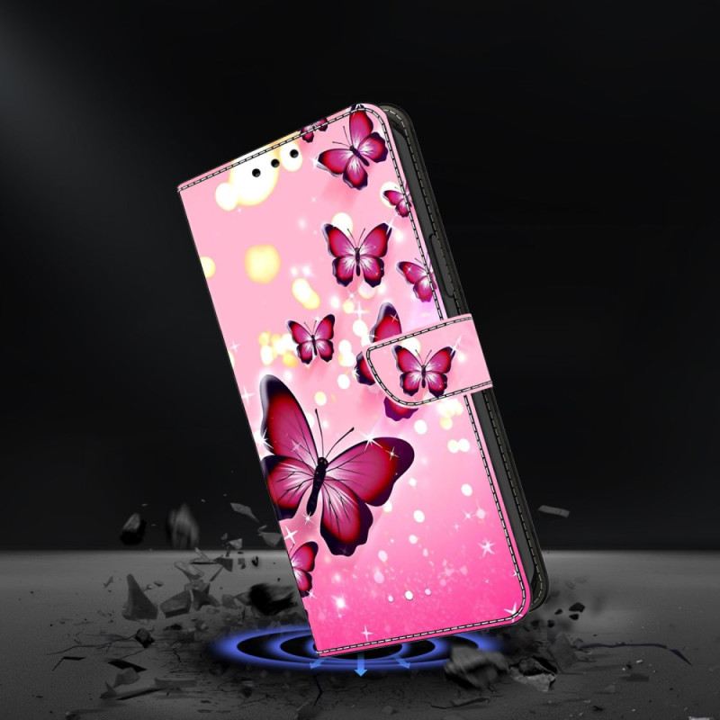 Lederhüllen Samsung Galaxy S26 Plus Rosa Schmetterlinge