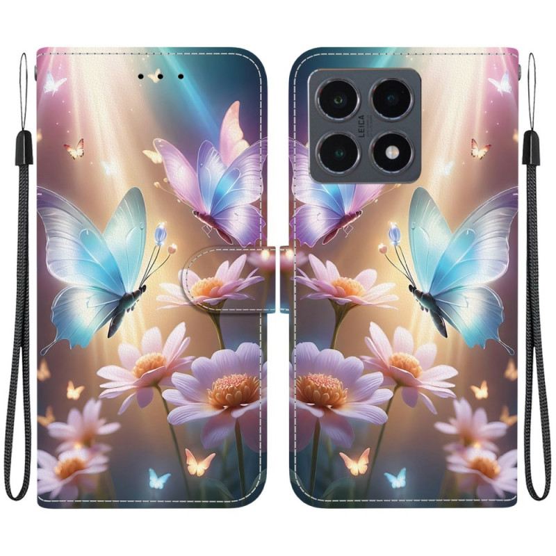Lederhüllen Für Xiaomi 15t Blumen-schmetterling