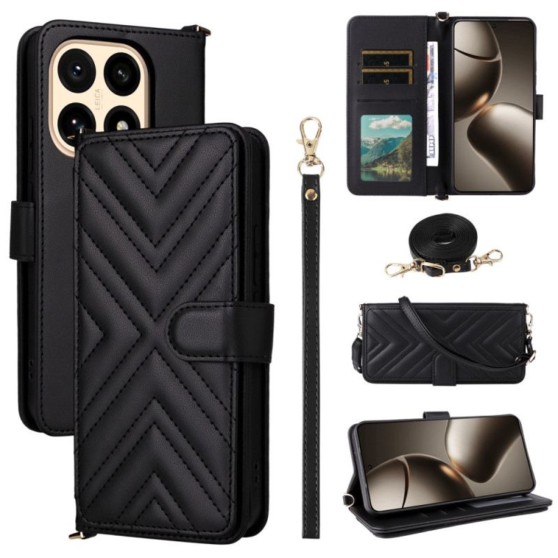 Lederhüllen Für Xiaomi 15t Gesteppt Mit Schulter- Und Handgelenkschlaufe