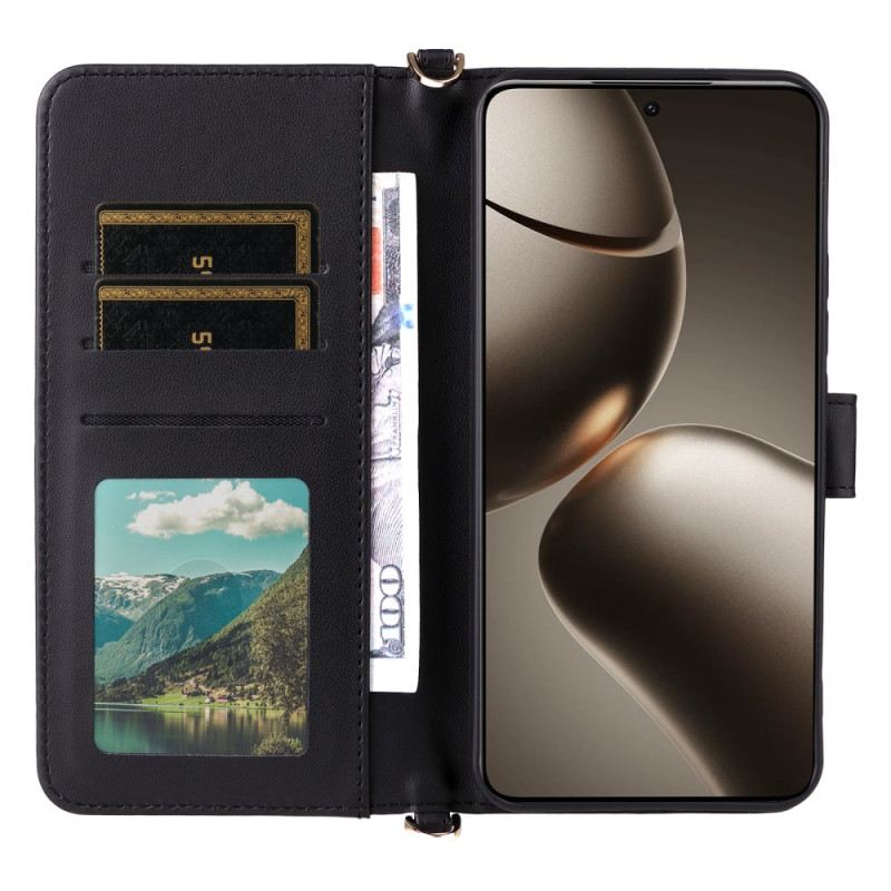 Lederhüllen Für Xiaomi 15t Gesteppt Mit Schulter- Und Handgelenkschlaufe