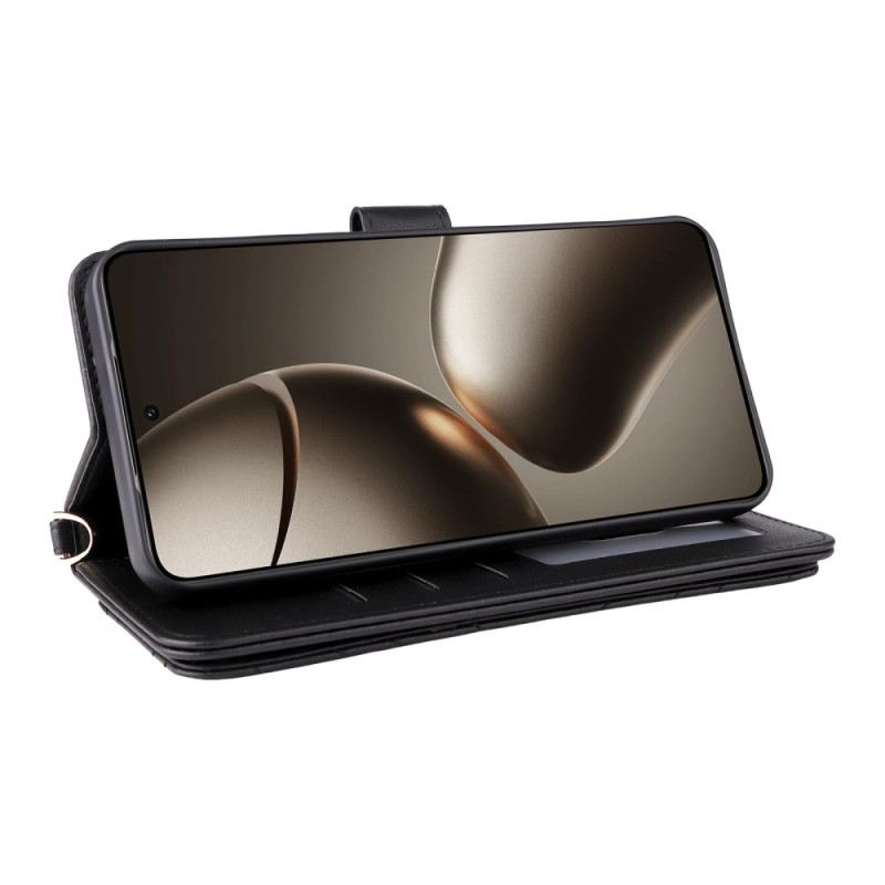 Lederhüllen Für Xiaomi 15t Gesteppt Mit Schulter- Und Handgelenkschlaufe