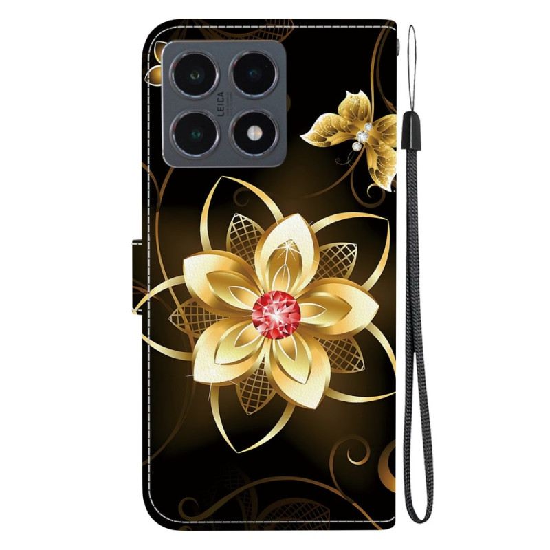 Lederhüllen Für Xiaomi 15t Goldenes Blumenmuster