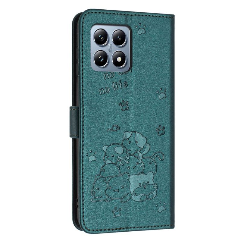 Lederhüllen Xiaomi 15t Handyhülle Katzenmotiv Mit Riemen