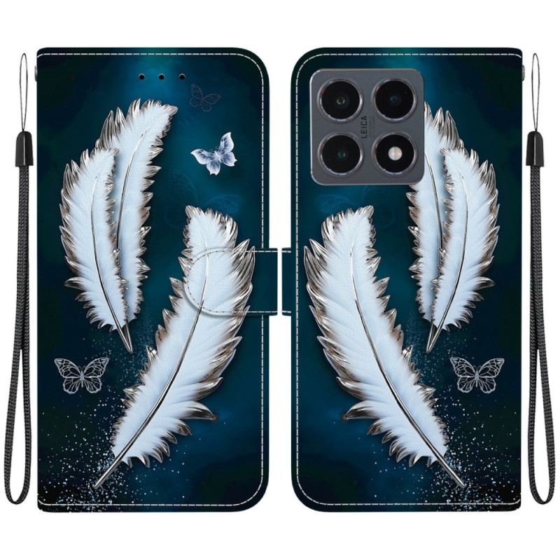 Lederhüllen Xiaomi 15t Handyhülle Weiße Federn