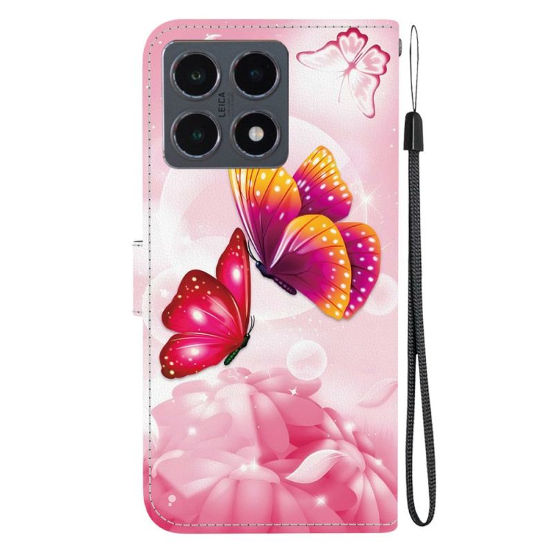 Lederhüllen Xiaomi 15t Rosa Schmetterlinge
