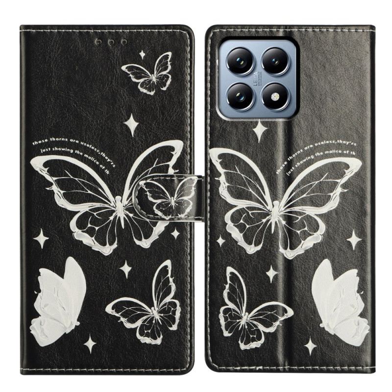 Lederhüllen Xiaomi 15t Schwarz-weiße Schmetterlinge