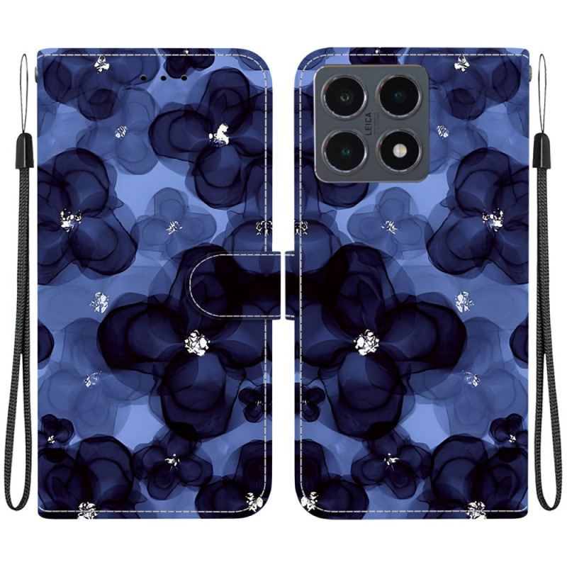 Lederhüllen Xiaomi 15t Tintenblaue Blumen
