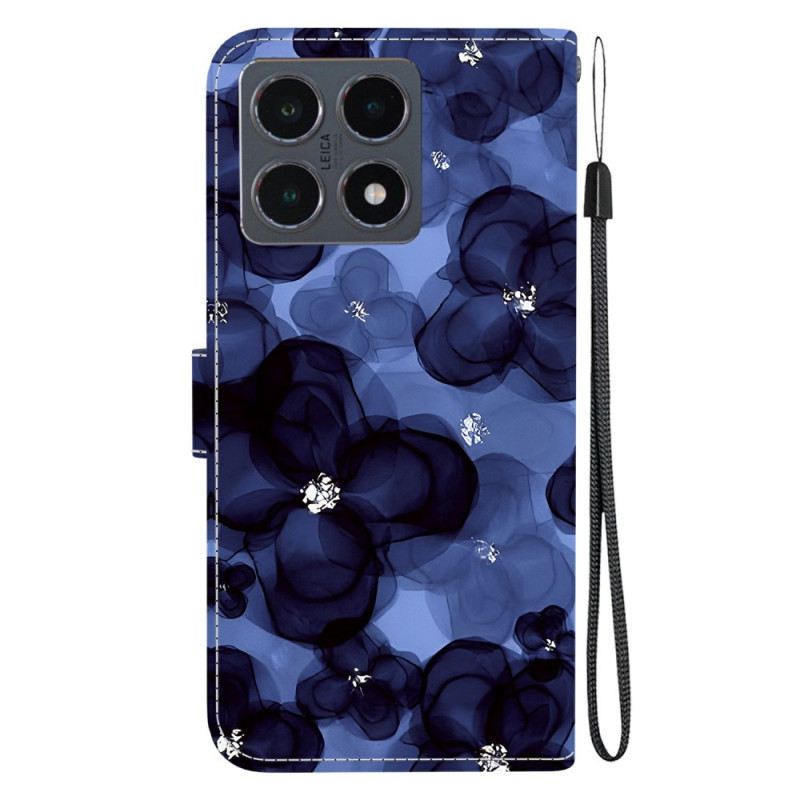 Lederhüllen Xiaomi 15t Tintenblaue Blumen