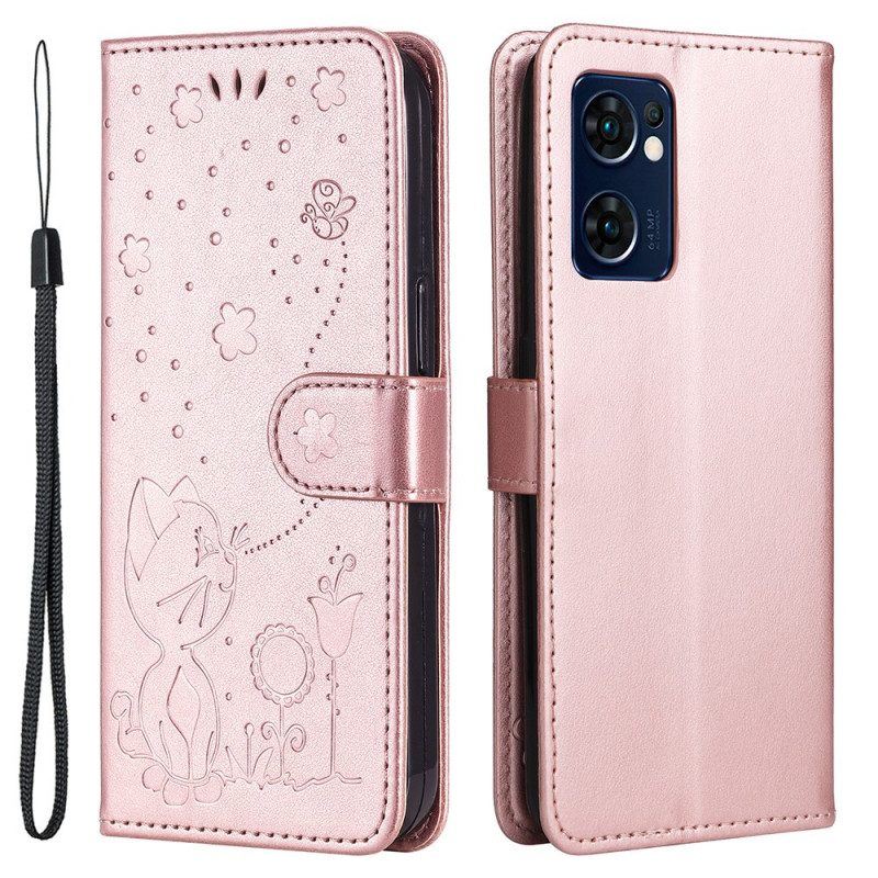 Lederhüllen Für Oppo Find X5 Lite Mit Kordel Tanga Katzen Und Bienen