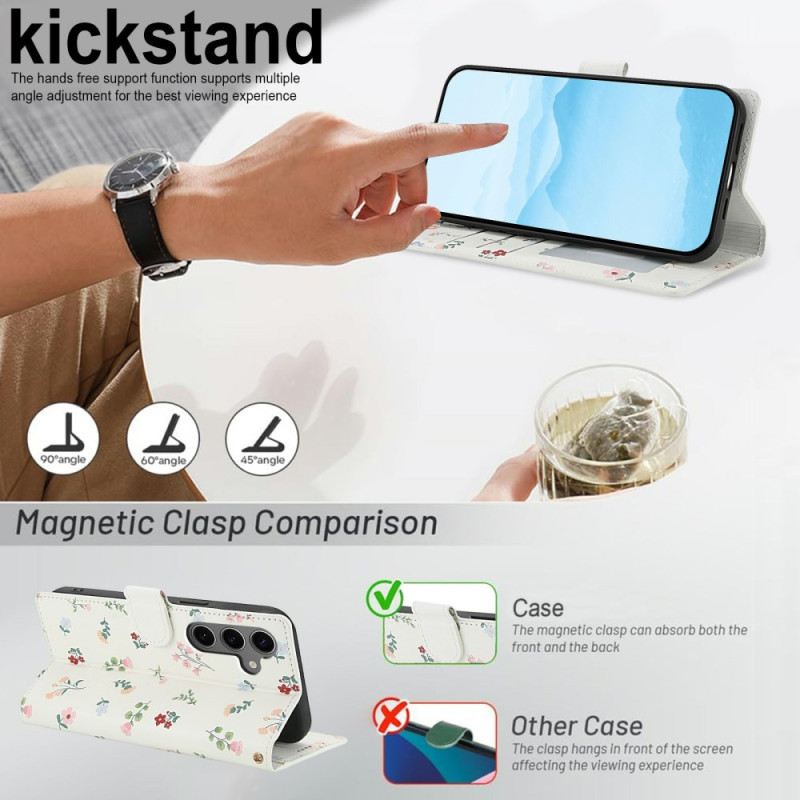 Lederhüllen Für Samsung Galaxy S25 Fe Trageband Mit Blumenmuster