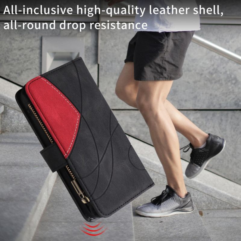 Lederhüllen Für Samsung Galaxy S25 Fe Zweifarbige Wellenstruktur