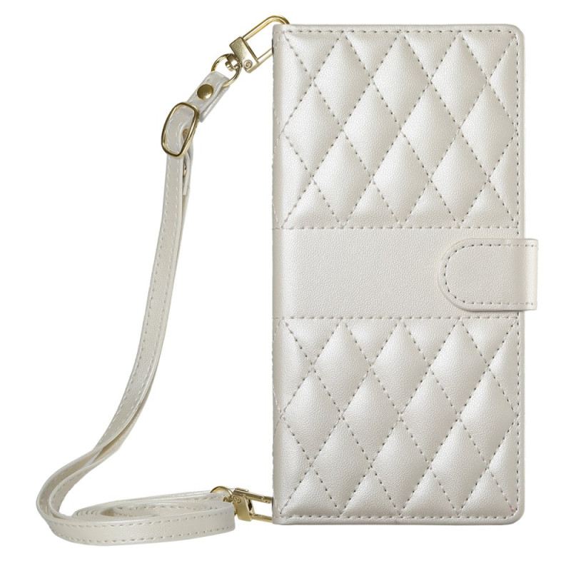 Lederhüllen Samsung Galaxy S25 Fe Gesteppte Geldbörse Mit Riemen