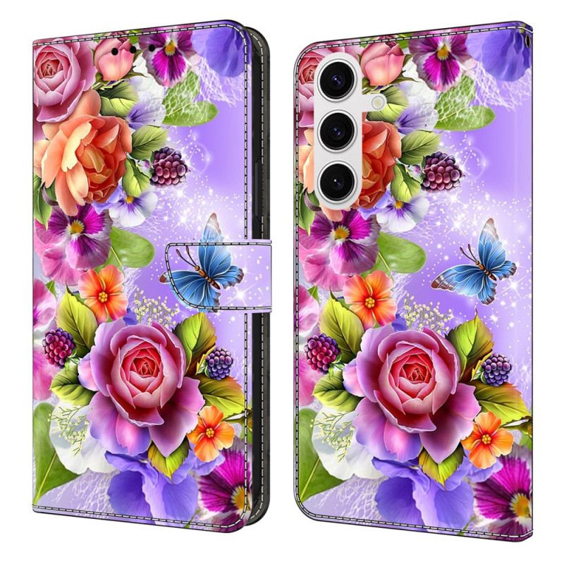 Lederhüllen Samsung Galaxy S25 Fe Handyhülle Buntes Blumenmuster