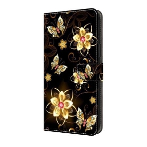 Lederhüllen Samsung Galaxy S25 Fe Handyhülle Goldene Blumen Und Schmetterlinge
