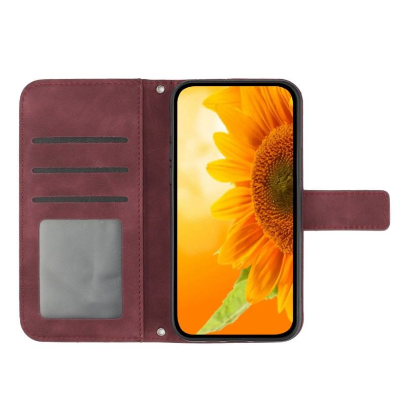 Lederhüllen Samsung Galaxy S25 Fe Schulterriemen Mit Sonnenblumenmuster