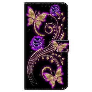 Lederhüllen Honor X9b / Magic 6 Lite Handyhülle Lila Blumen Und Schmetterlinge