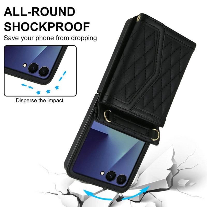 Hülle Samsung Galaxy Z Flip 7 Handyhülle Gepolsterte Kartenhalterung Und Schultergurt