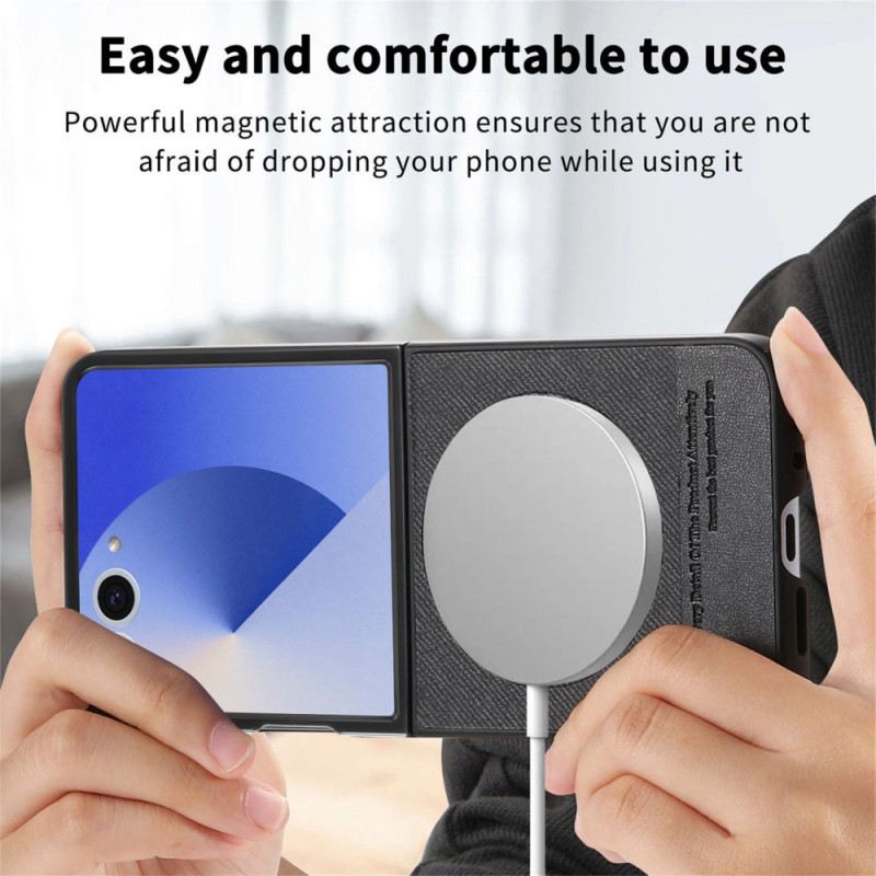 Hülle Samsung Galaxy Z Flip 7 Handyhülle Magsafe-kompatibles Leder In Denim-optik