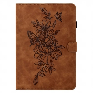 Lederhüllen Samsung Galaxy Tab S11 Handyhülle Wildleder-blumen- Und Schmetterlingseffekt