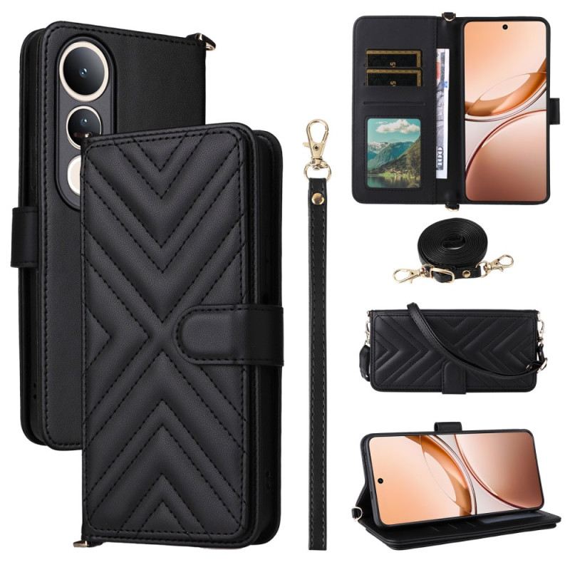 Lederhüllen Vivo V50 Lite 5g Gesteppt Mit Trageschlaufe Und Schultergurt