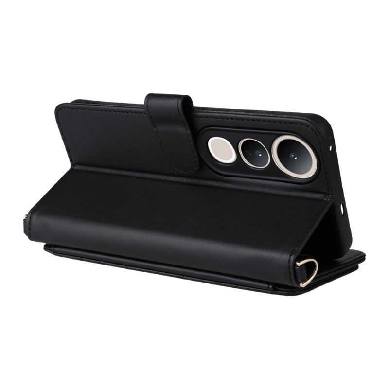 Lederhüllen Vivo V50 Lite 5g Gesteppt Mit Trageschlaufe Und Schultergurt