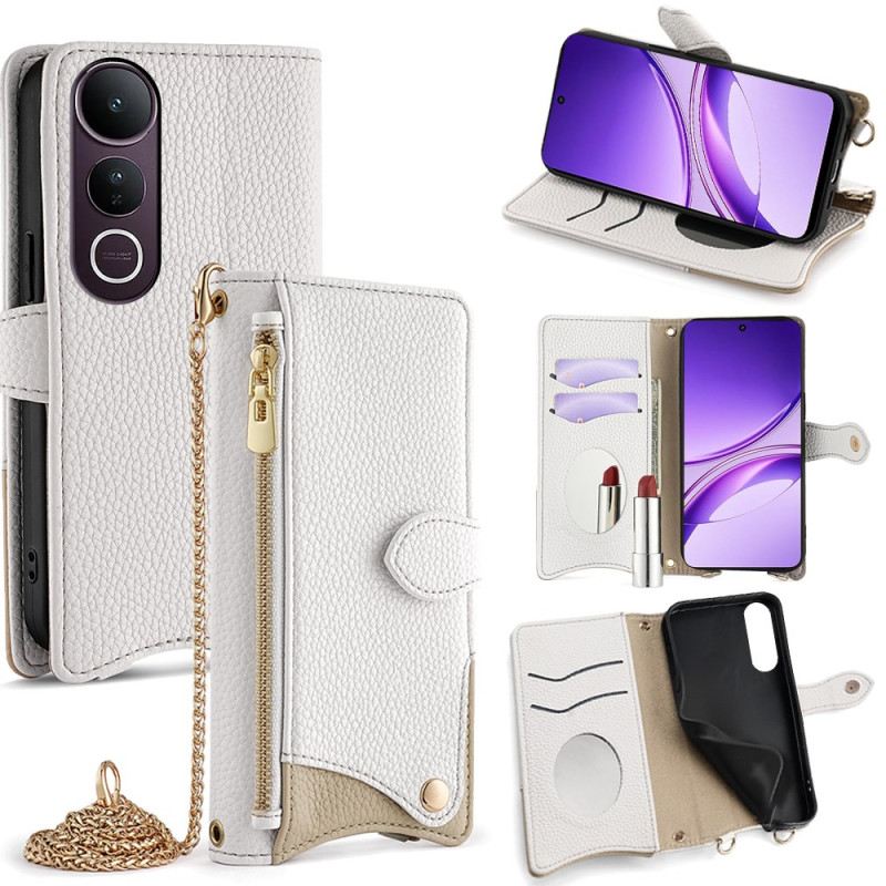 Vivo V50 Lite 5g Schultergeldbörse Mit Spiegel Und Kette