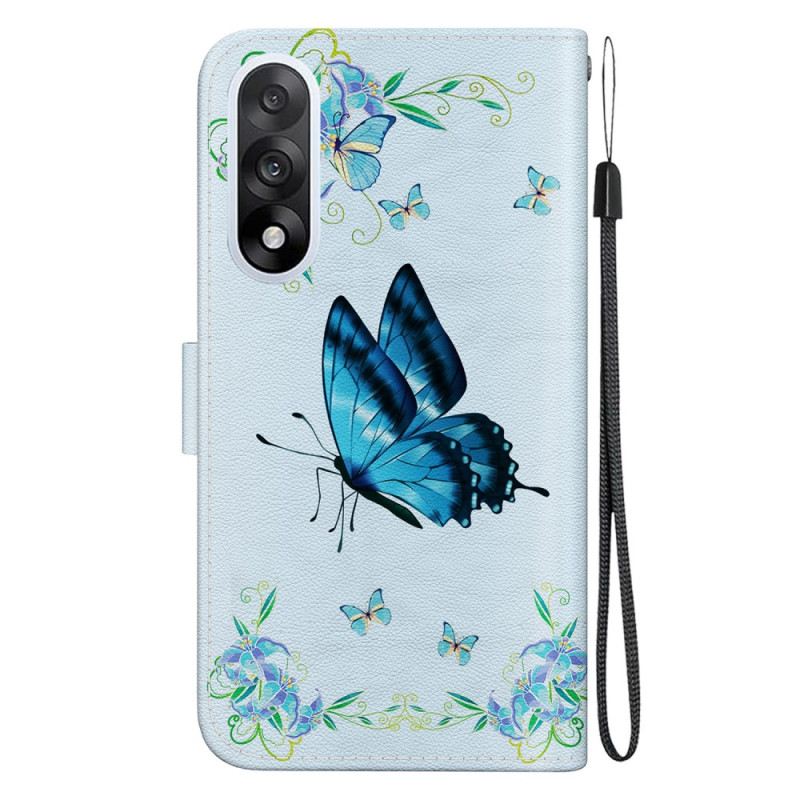 Lederhüllen Für Oneplus Nord 5 Blauer Schmetterling Und Blume