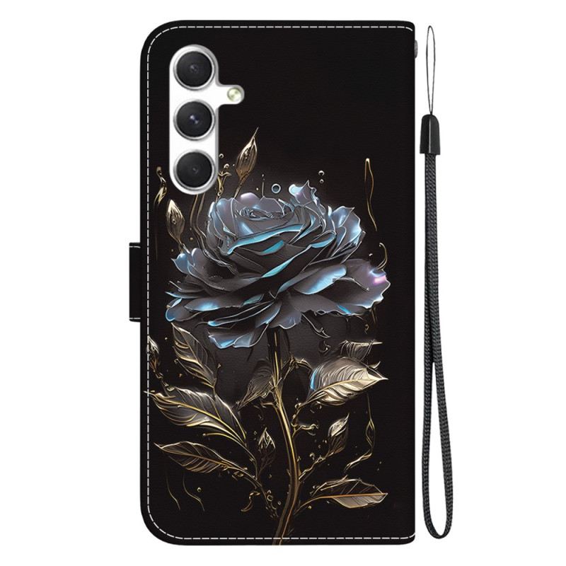 Lederhüllen Für Samsung Galaxy S24 Plus 5g Schwarze Rose Mit Riemen