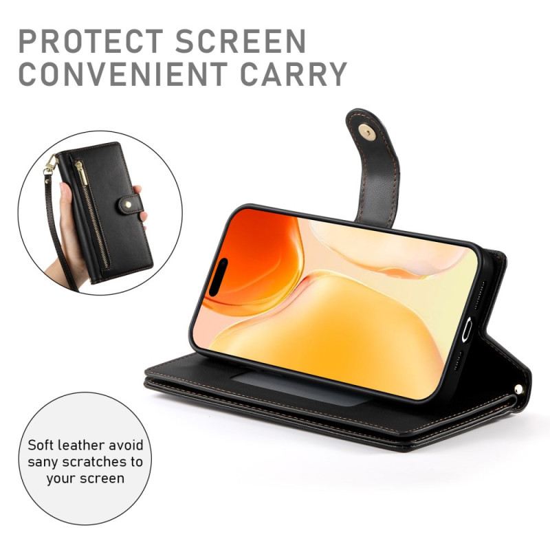 Lederhüllen Für iPhone 17 Geldbörse Mit Reißverschlussfach Und Riemen
