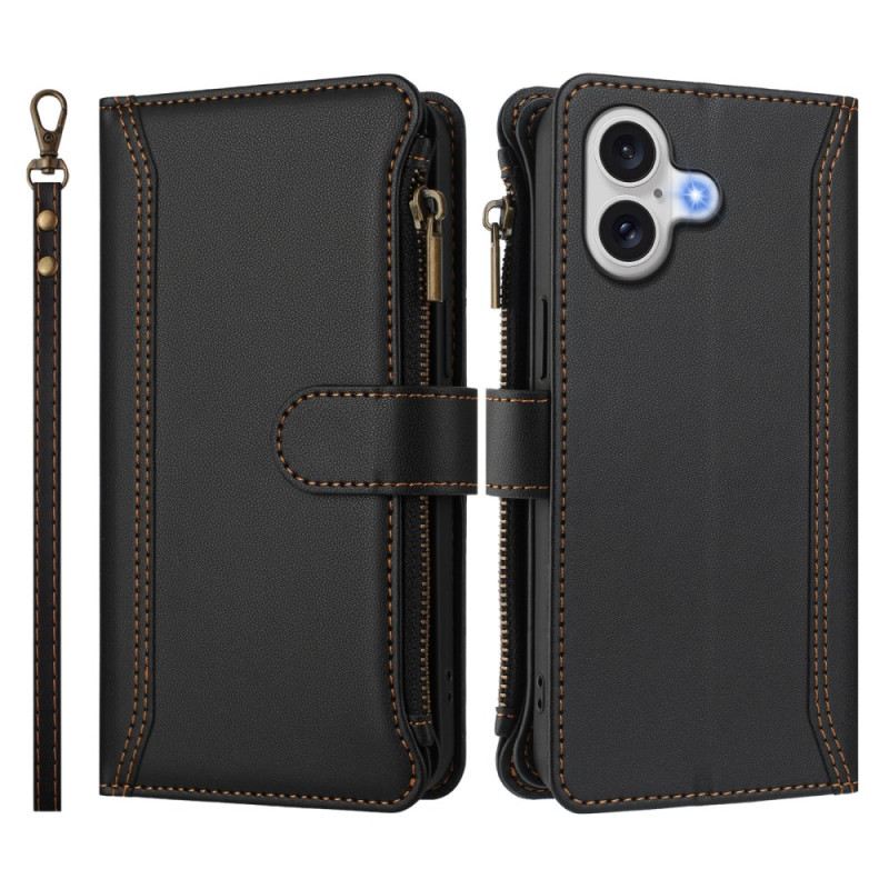 Lederhüllen iPhone 17 Geldbörse Mit 9 Kartenfächern Und Handschlaufe